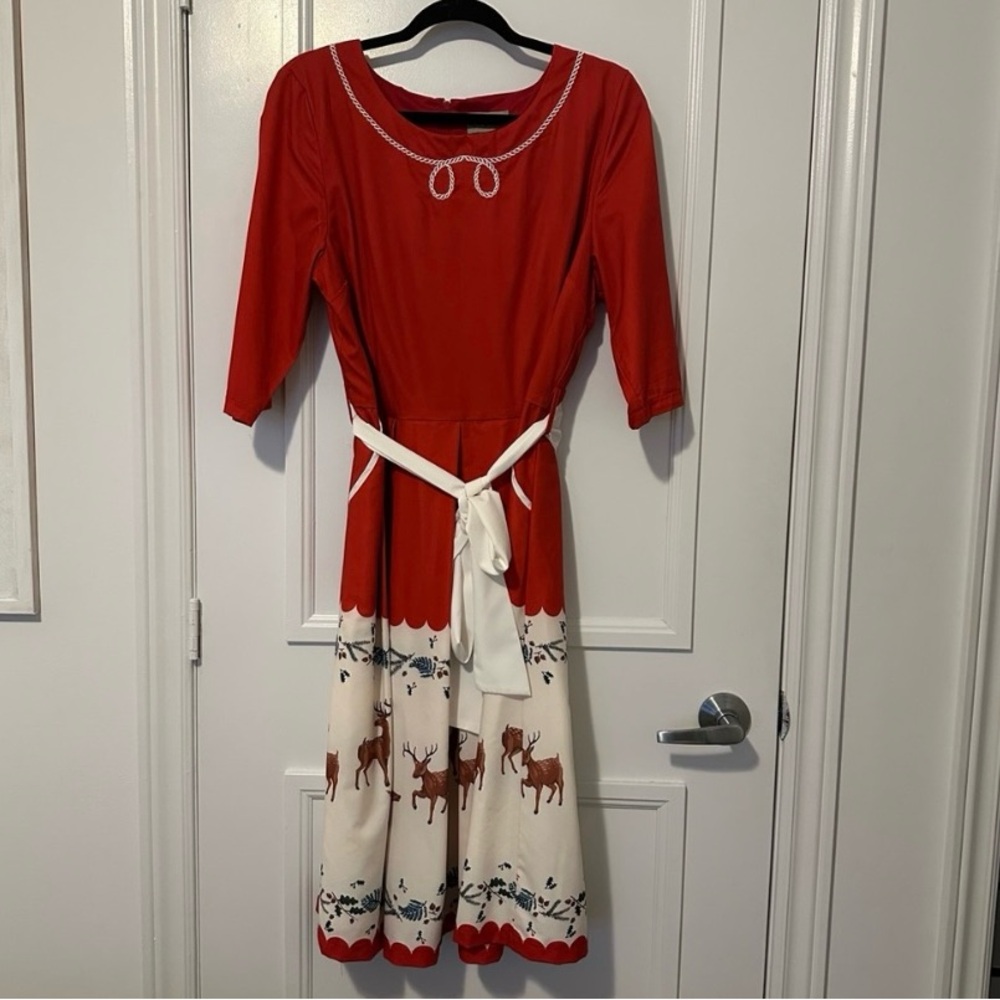 Bertha Deer Border Print Swing Dress